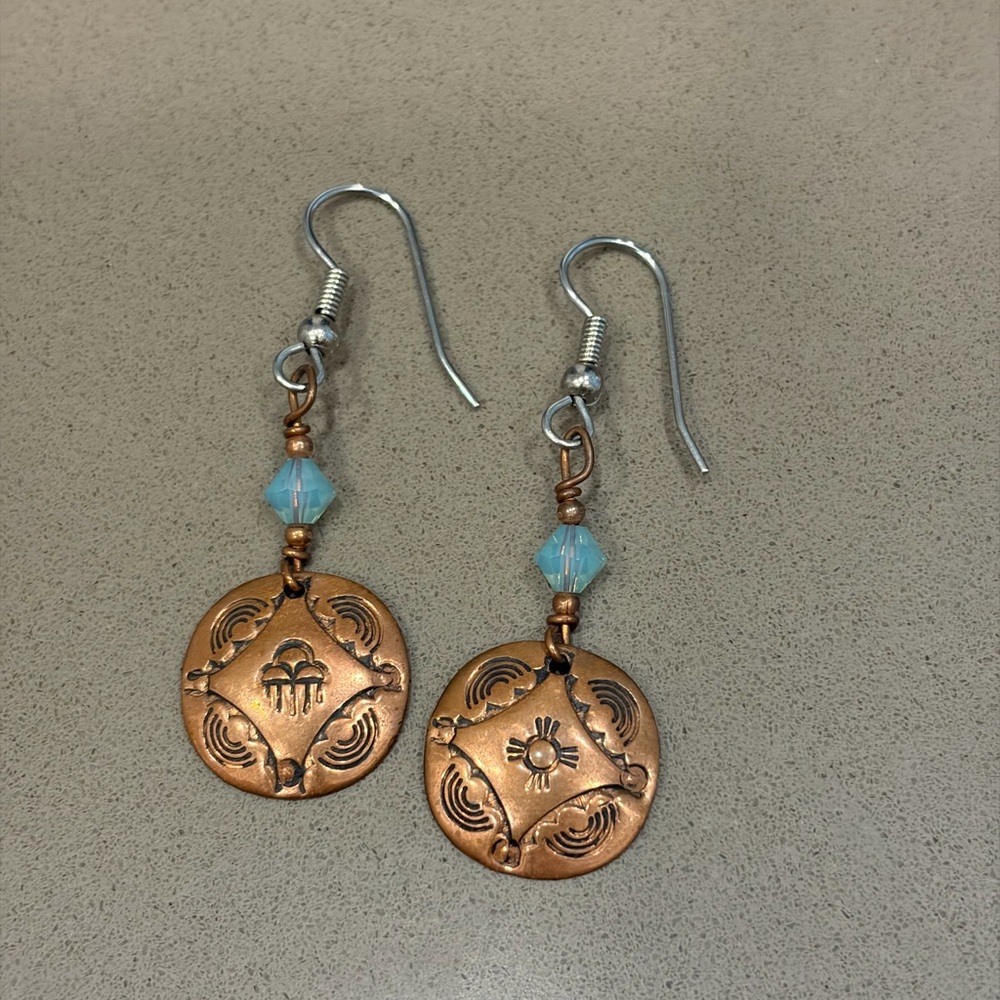 Copper and Blue Dangle Earrings
